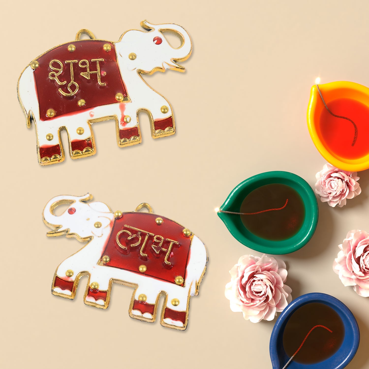 Shubh Labh Elephant Decorative Wall Hangings (2 Pc) Shubh Labh Elephant Decorative Wall Hangings (2 Pc)